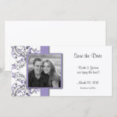 Floral violet et gris Enregistrer la date Carte ph (Devant / Derrière)