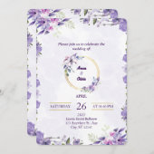 Floral violet Faire-part de mariage botanique (Devant / Derrière)