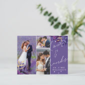 Floral Violet Mariage Merci photo carte postale (Debout devant)