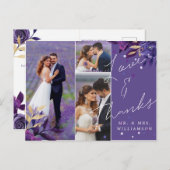 Floral Violet Mariage Merci photo carte postale (Devant / Derrière)
