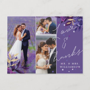 Floral Violet Mariage Merci photo carte postale
