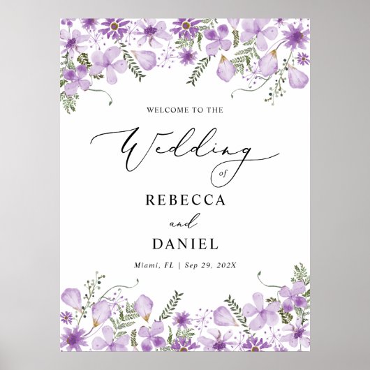 Floral violet moderne Bienvenue à notre affiche Ma (Devant)