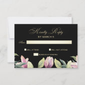 Floral violet noir et or mariage rsvp (Devant)