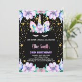 Floral violet noir Unicorne Invitations Anniversai (Debout devant)
