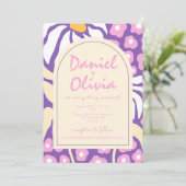 Floral violet rétro avec Faire-part de mariage pho (Debout devant)