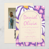 Floral violet rétro avec Faire-part de mariage pho (Devant / Derrière)