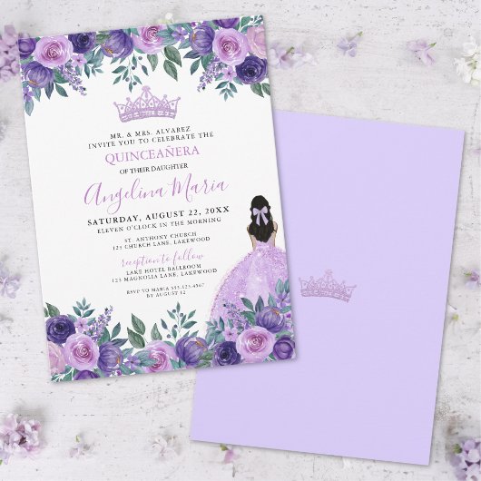 Floral violet Rose Quinceanera Invitation