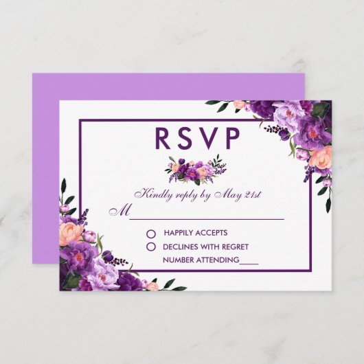 Floral violet ultra violet Mariage RSVP V (Devant / Derrière)