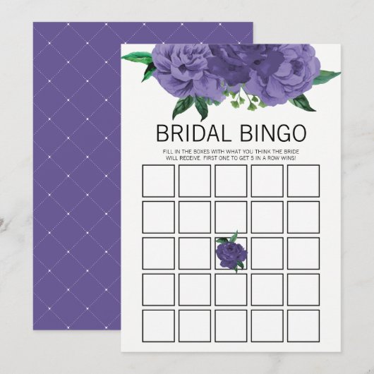 Floral Violet violet Fête des mariées Bingo Carte (Devant / Derrière)