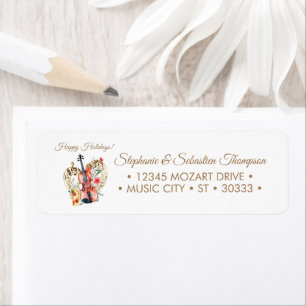 Floral Violins Gold Muzieknoten Kerstvakantie Etiket