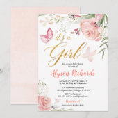 Floral vlinder baby shower kaart (Voorkant / Achterkant)