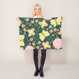 Floral, vlinder en glamour naadloos elastisch fleece deken