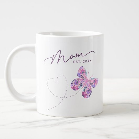 Floral vlinder gepersonaliseerde mam extra grote beker (Links)