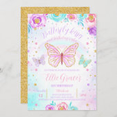 Floral vlinder verjaardag kaart (Voorkant / Achterkant)