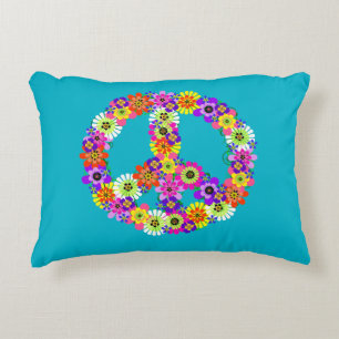 Floral voor vredesgebarentaal op Turquoise Decoratief Kussen