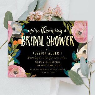 Floral Vrijgezellenfeest Gold Foil invitation Folie Uitnodiging
