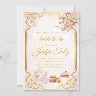 Floral Vrijgezellenfeest Tea Party Invitation Kaart