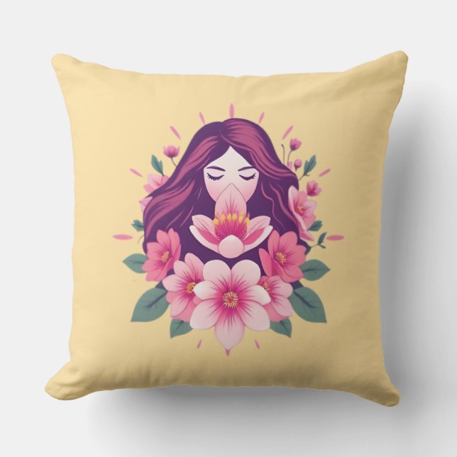 Floral Vrouwelijke Empowerment Sierkussen (Voorkant)