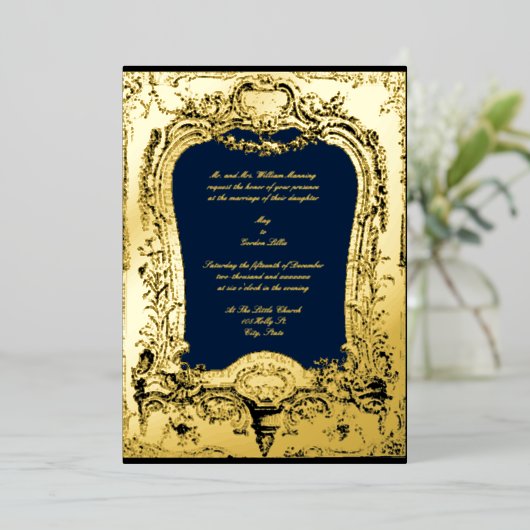 Floral, vruchten, vogelbarokje, Lijst bruiloft Folie Uitnodiging (Staand Voorkant)