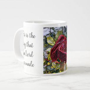 Floral w/ Scripture Verse, "Glas in lood" Roos Extra Grote Beker