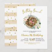 Floral Waffle Birthday Brunch Uitnodiging (Voorkant / Achterkant)