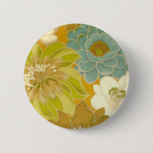  Floral Wallpaper, Turquoise Green & Brown Ronde Button 5,7 Cm