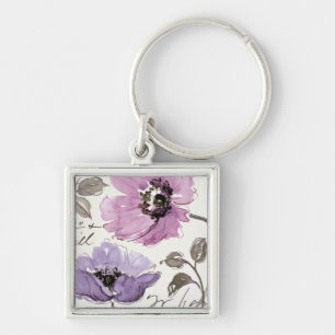 Floral Waltz Plum Waterverf Flowers Sleutelhanger