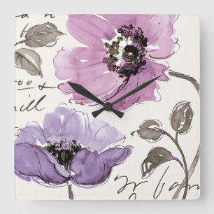 Floral Waltz Plum Waterverf Flowers Vierkante Klok