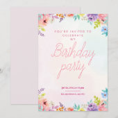 Floral watercolor adults birthday invitation (Devant / Derrière)