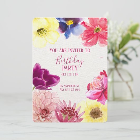 Floral Watercolor Birthday Invitation (Debout devant)