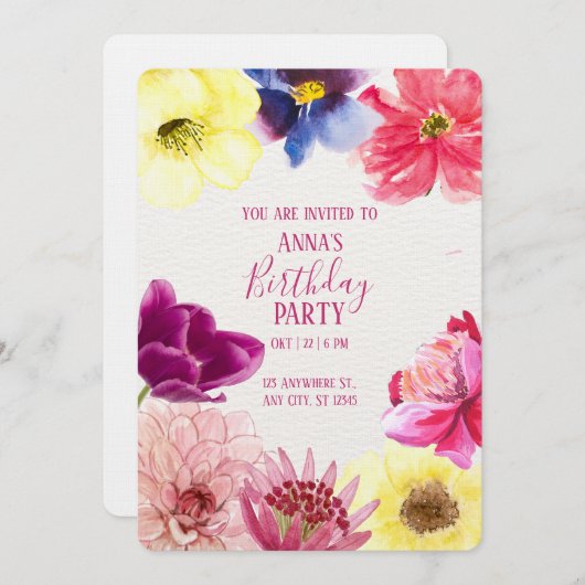 Floral Watercolor Birthday Invitation (Devant / Derrière)