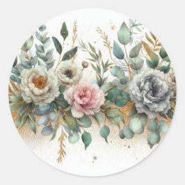 Floral Watercolor Foliage Modern Chic Trendy Ronde Sticker