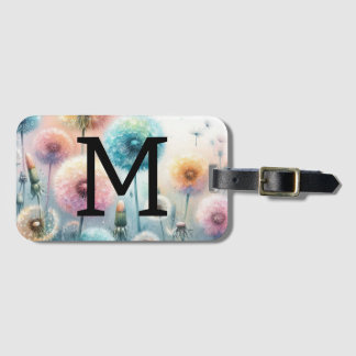 Floral watercolor monogram pink blue dandelions  bagagelabel