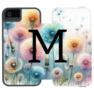 Floral watercolor monogram pink blue dandelions 