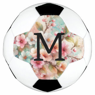 Floral watercolor monogram pink cherry blossoms voetbal