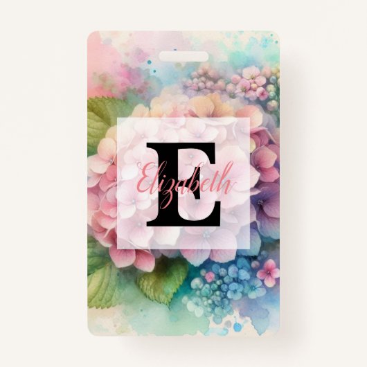 Floral watercolor monogram pink hydrangea  badge (Voorkant)