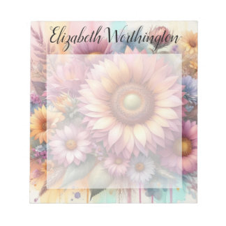 Floral watercolor monogram pink yellow sunflower  notitieblok