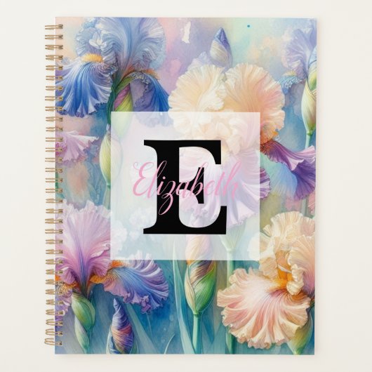 Floral watercolor monogram purple iris flowers (Devant)