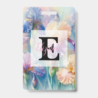 Floral watercolor monogram purple iris flowers badge