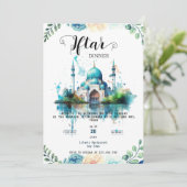 Floral Watercolor Mosque ramadan Iftar Invitation (Debout devant)