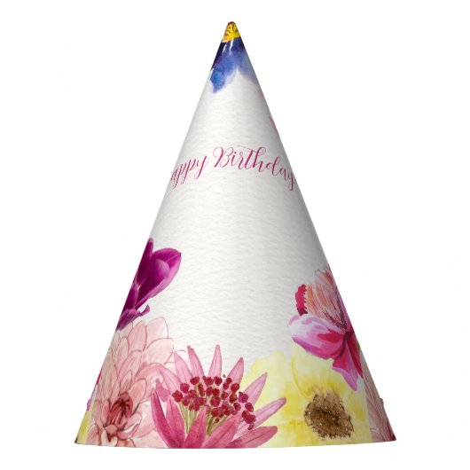 Floral Watercolor Party Hat Feesthoedjes (Voorkant)