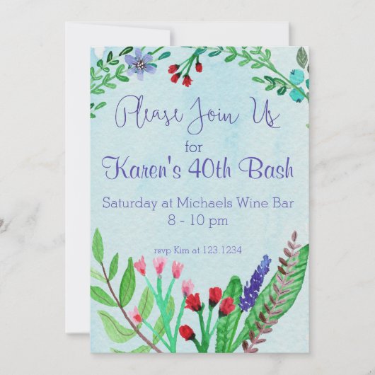 Floral Watercolor Rejoignez-nous Invitation (Devant)