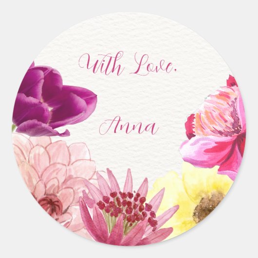 Floral Watercolor Sticker | Birthday Party Label (Voorkant)