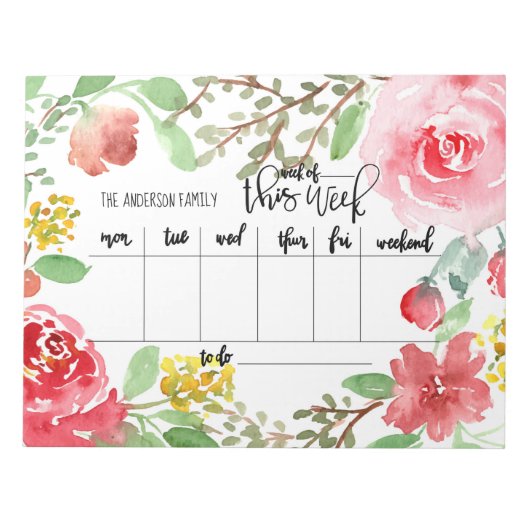 Floral watercolor weekly planner  notitieblok (Voorkant)