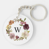 Floral Watercolor Wreath Monogram White Sleutelhanger (Achterkant)