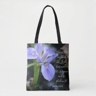 Floral (wateriris) w/ vers van Psalm 118:24 Draagtas