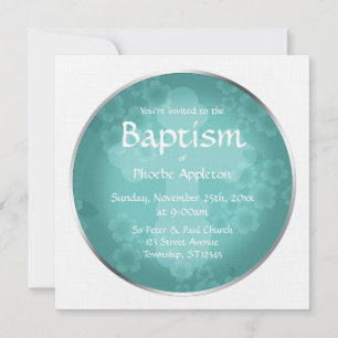 Floral Watermark Turquoise Baptism Invitations Kaart