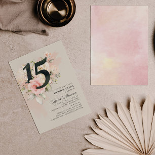 Floral Waterverf 15th Birthday Quinceanera Script Kaart