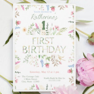 Floral Waterverf Alphabet ABC Verjaardagsuitnodigi Kaart