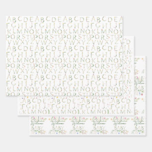 Floral Waterverf Alphabet Baby shower Cadeauverpak Inpakpapier Vel